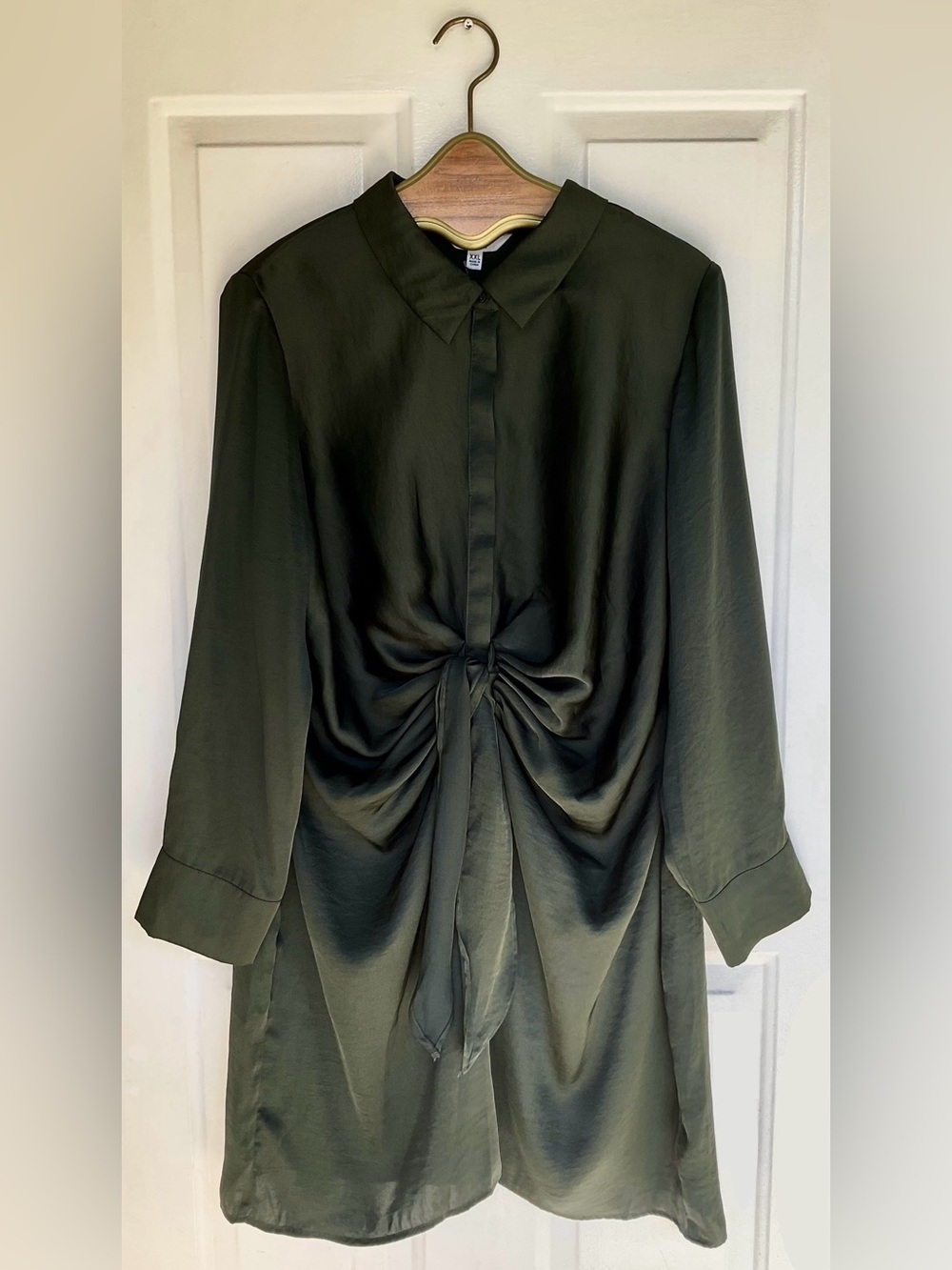 BB Dakota x Steve Madden .• Curious Tie Waist Green Satin Shirt Dress Green XXL